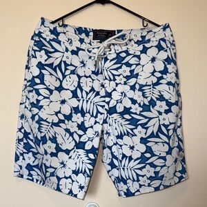 Blue and White Floral Swim A&F Swim Shorts